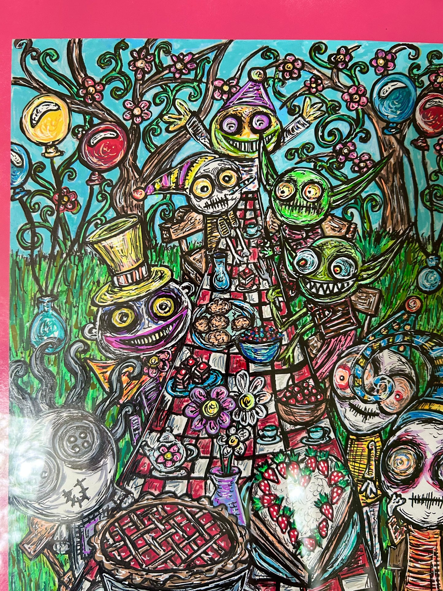 “Birthday Picnic” original framed drawing