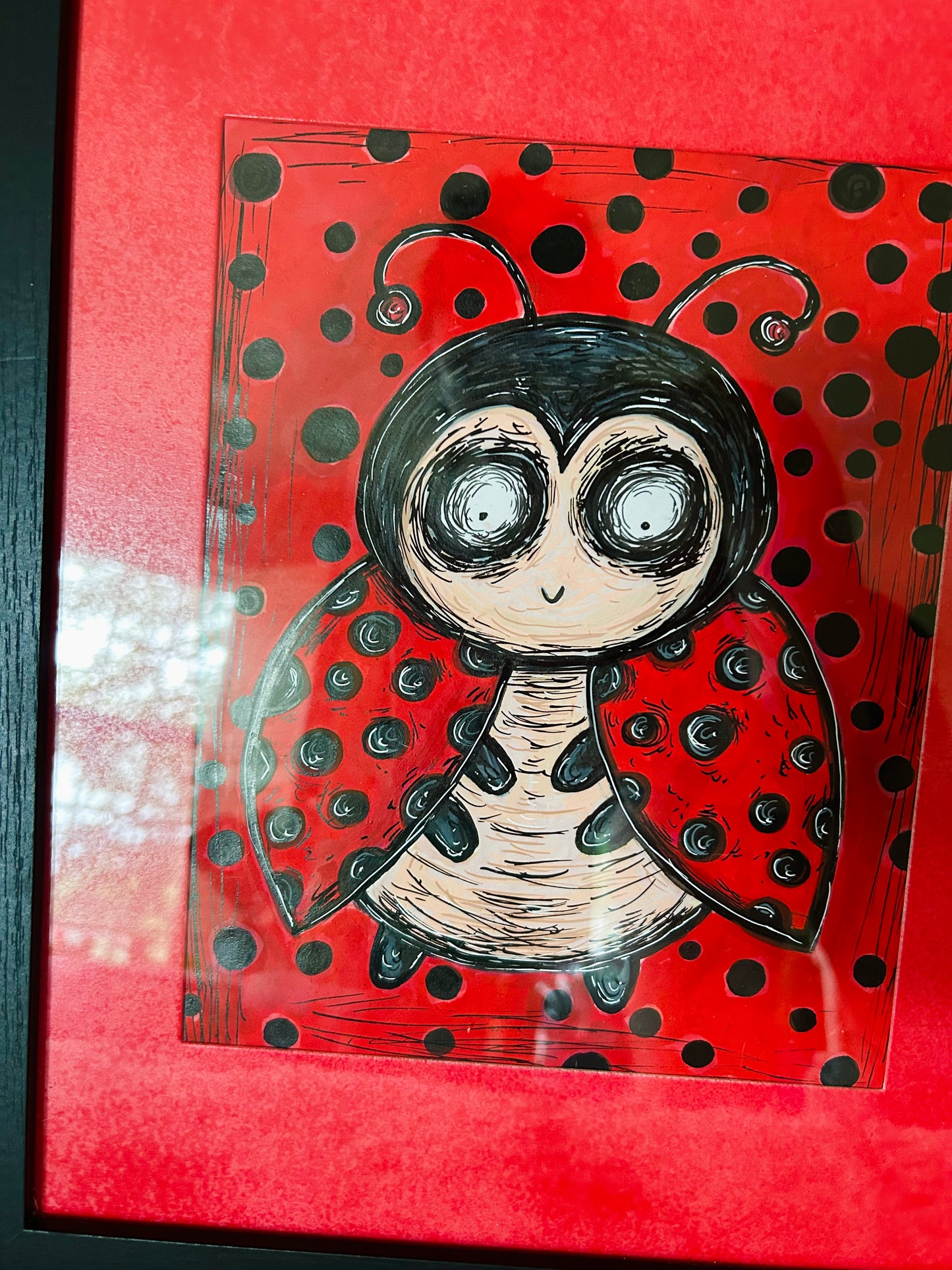 Ladybug original framed drawing