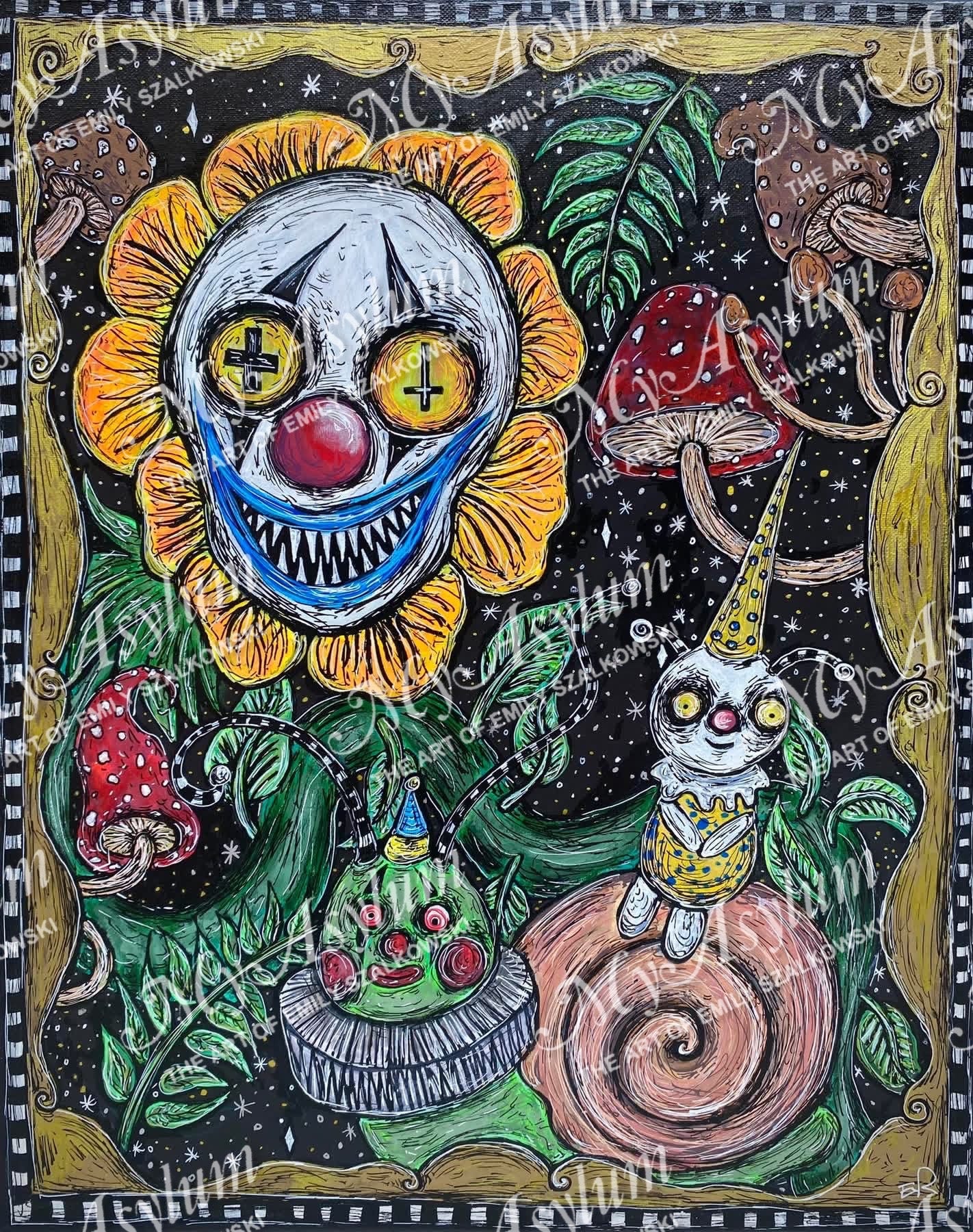 “Nature Clowns” acrylic painting