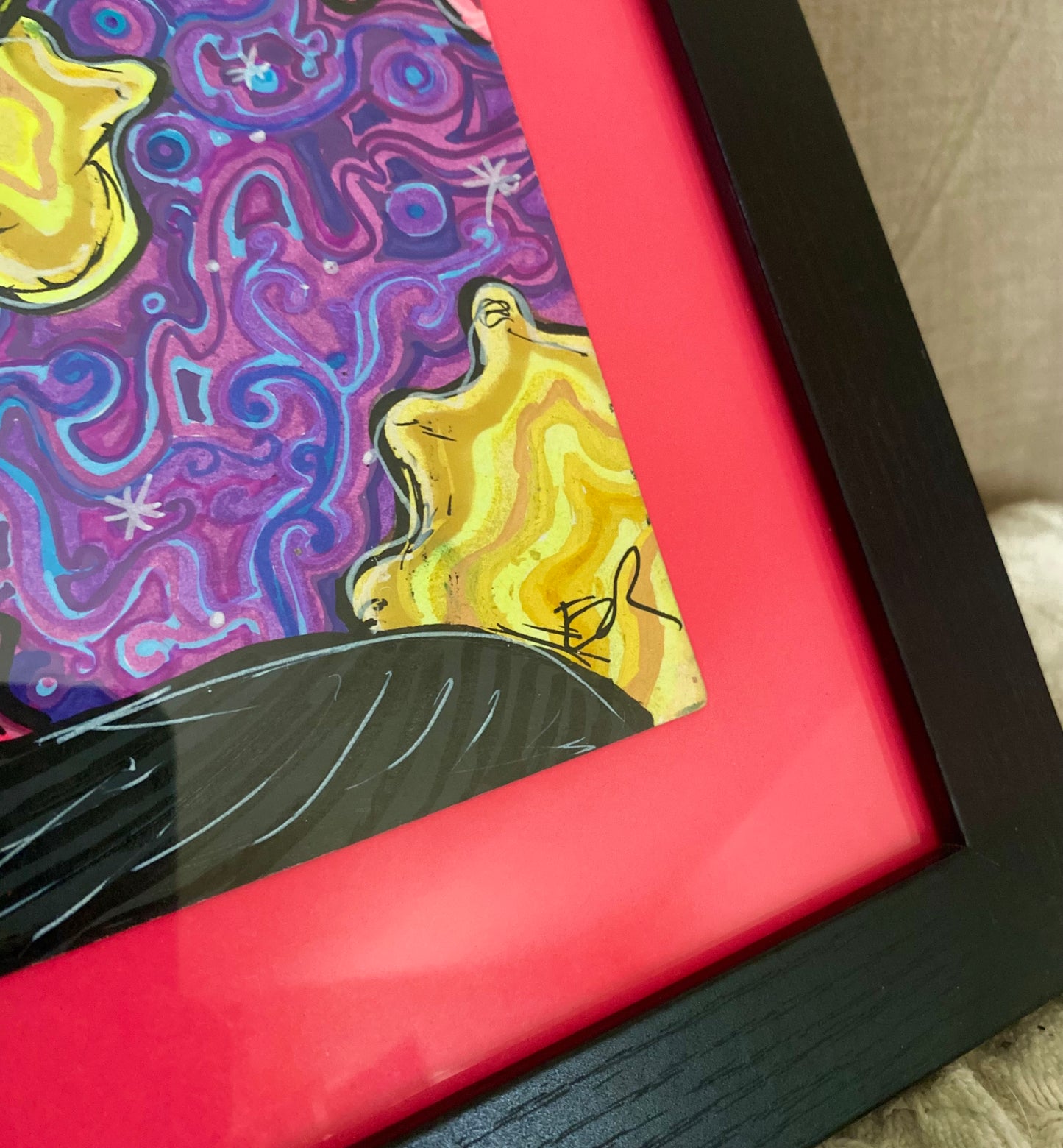 Zombie original framed drawing