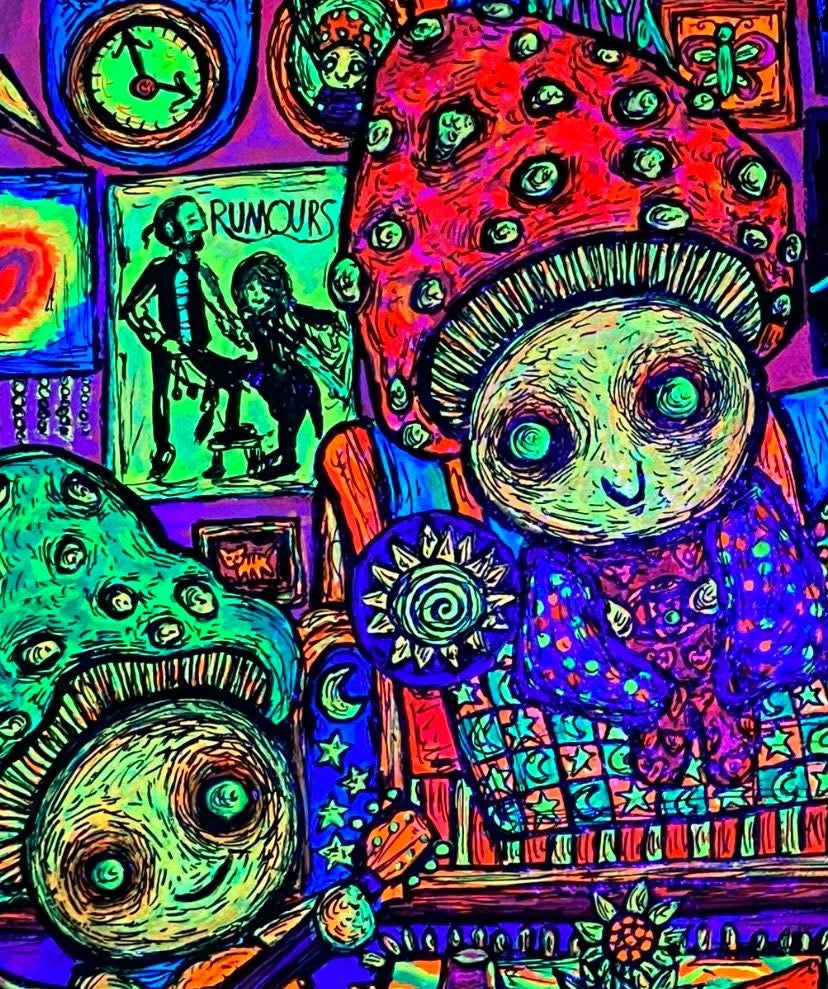 “Mushroom Music Time” original acrylic painting