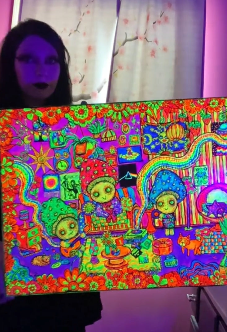 “Mushroom Music Time” original acrylic painting