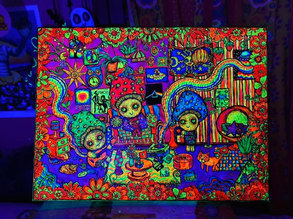 “Mushroom Music Time” original acrylic painting
