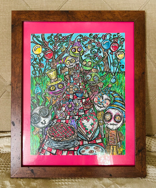 “Birthday Picnic” original framed drawing