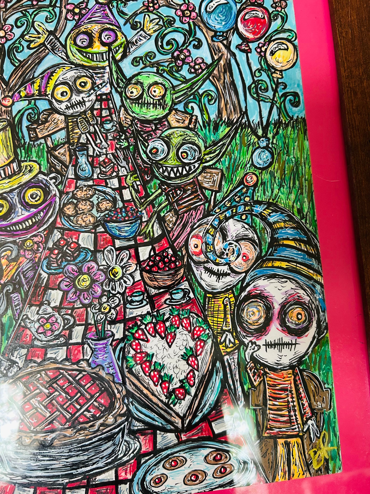 “Birthday Picnic” original framed drawing