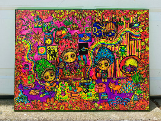“Mushroom Music Time” original acrylic painting