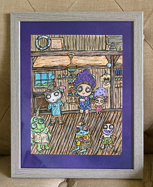 “Daily Piano-Sniffing” original framed drawing