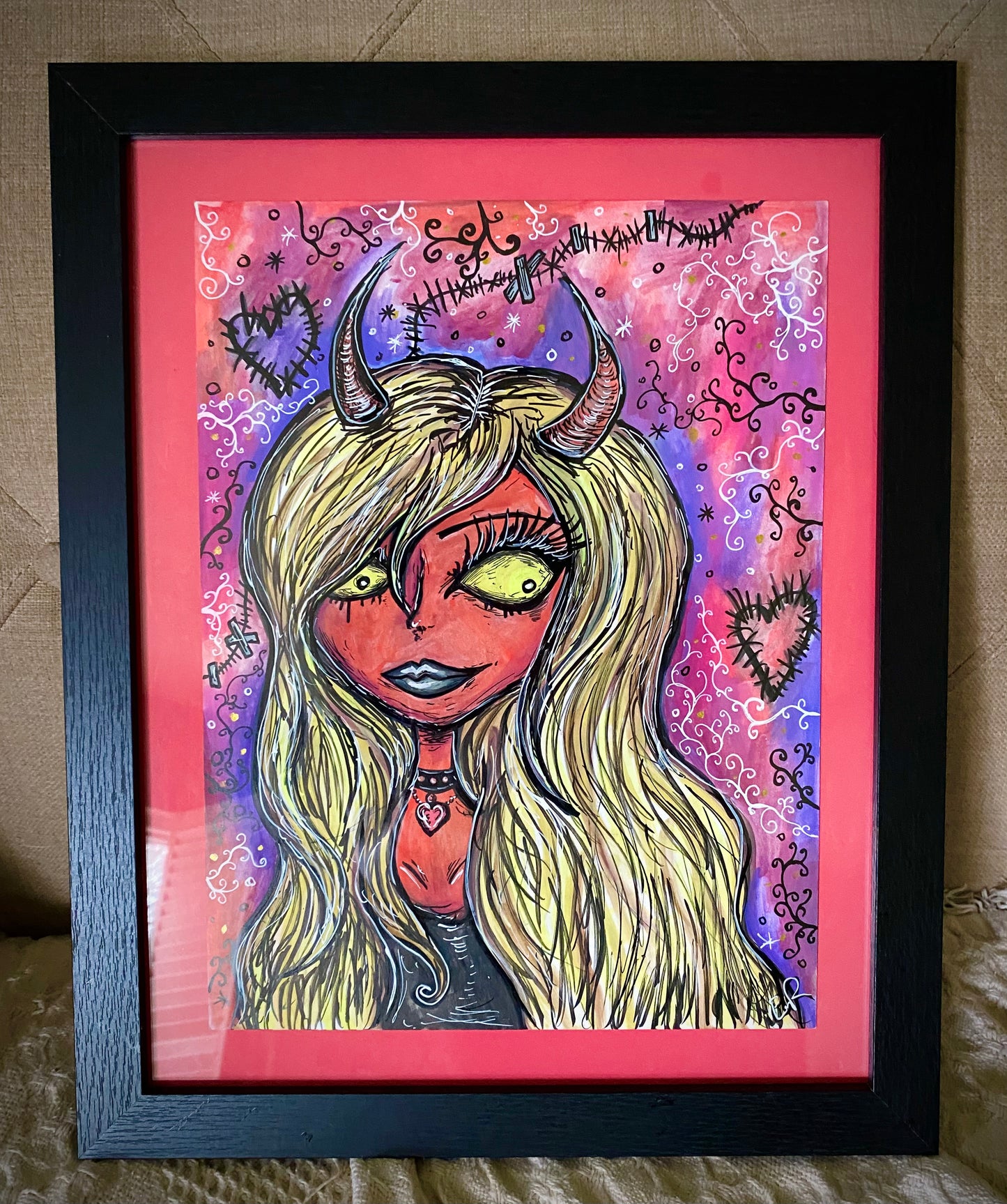 Devil Girl original framed drawing