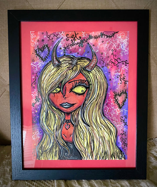 Devil Girl original framed drawing