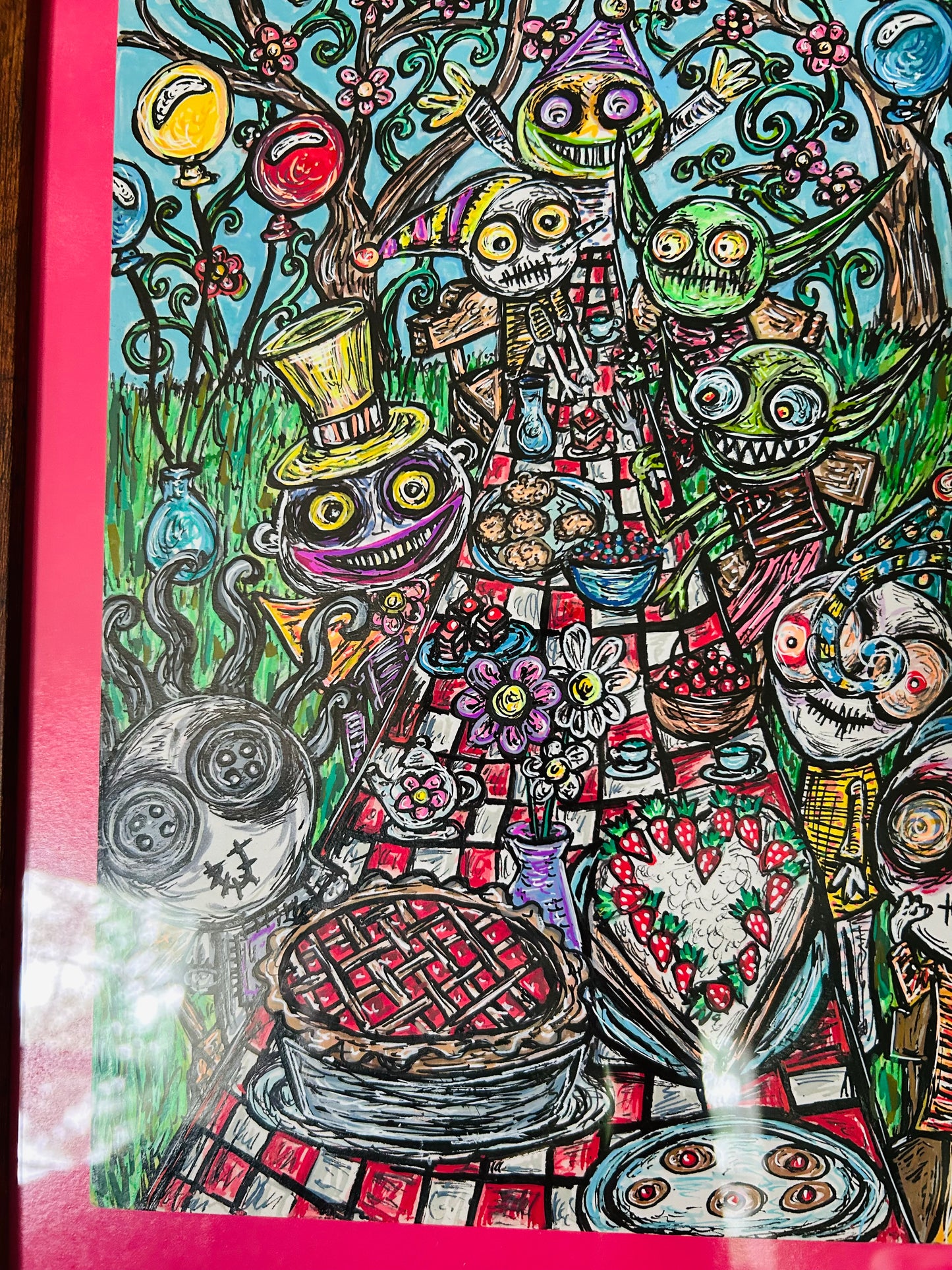 “Birthday Picnic” original framed drawing