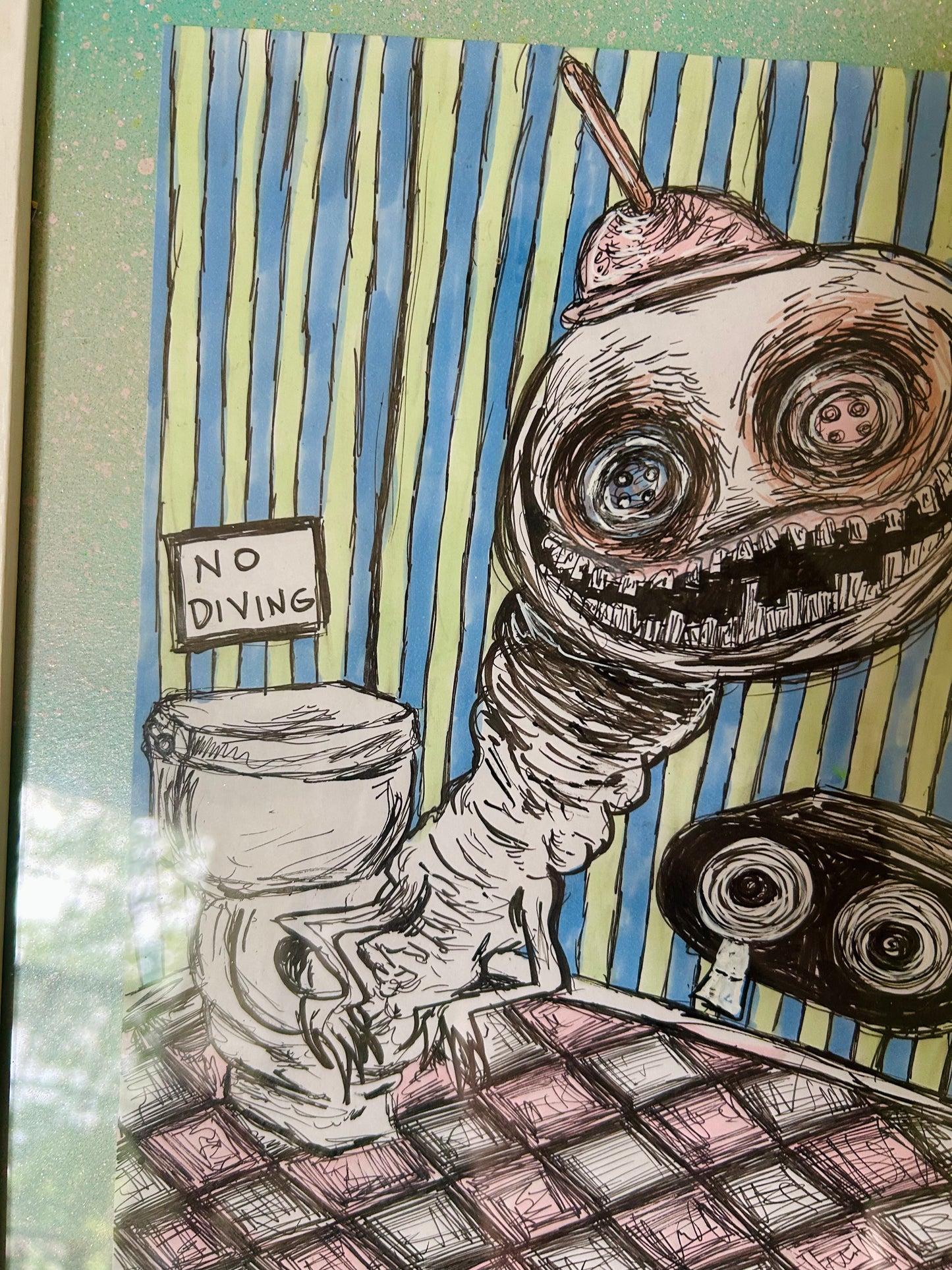Potty Monster original framed drawing