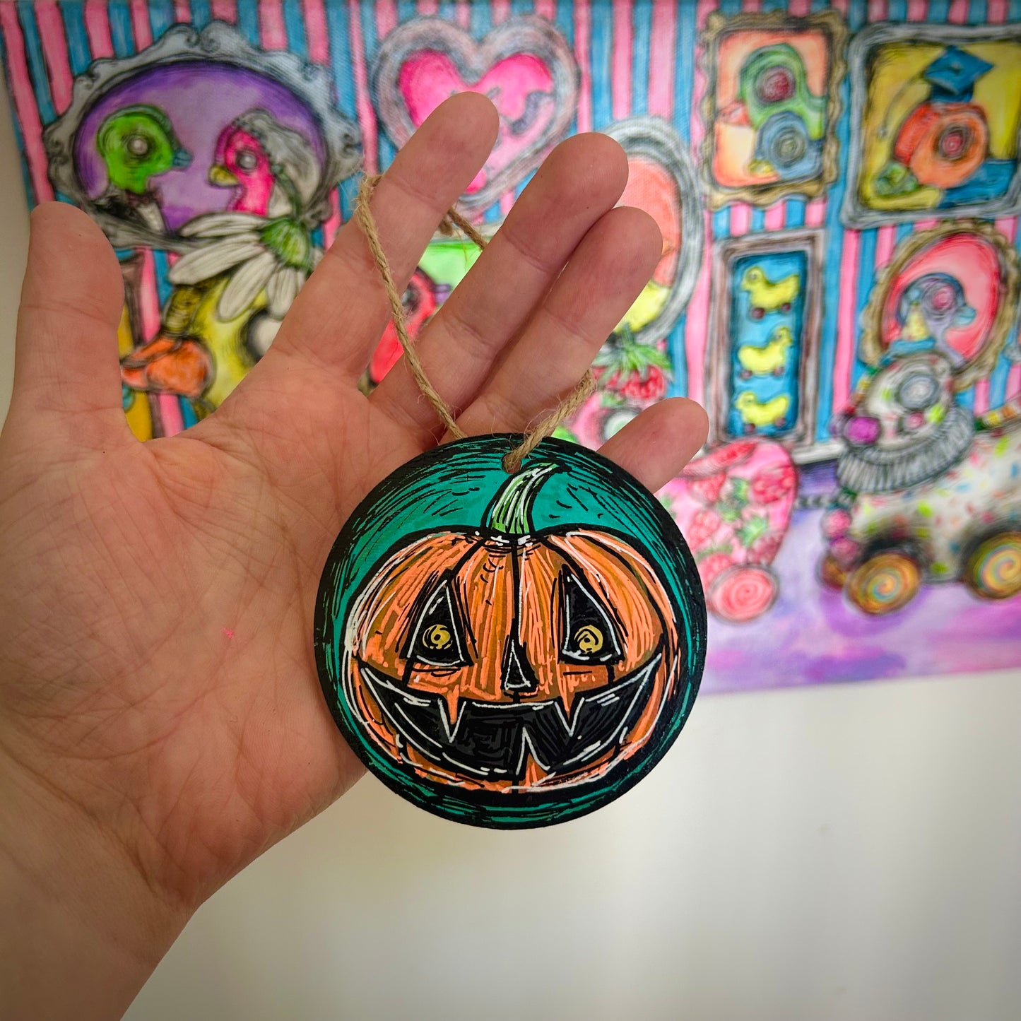 Hand-painted pumpkin ornament