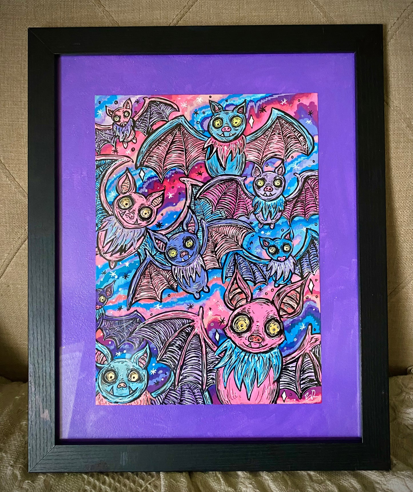 Bat Swarm original framed artwork