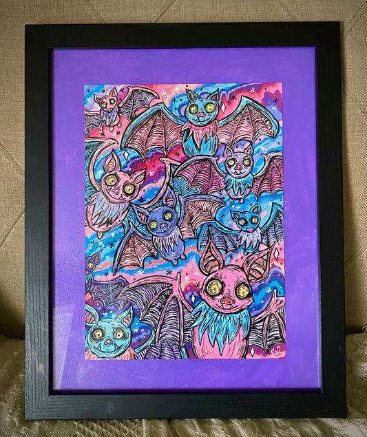 Bat Swarm original framed artwork