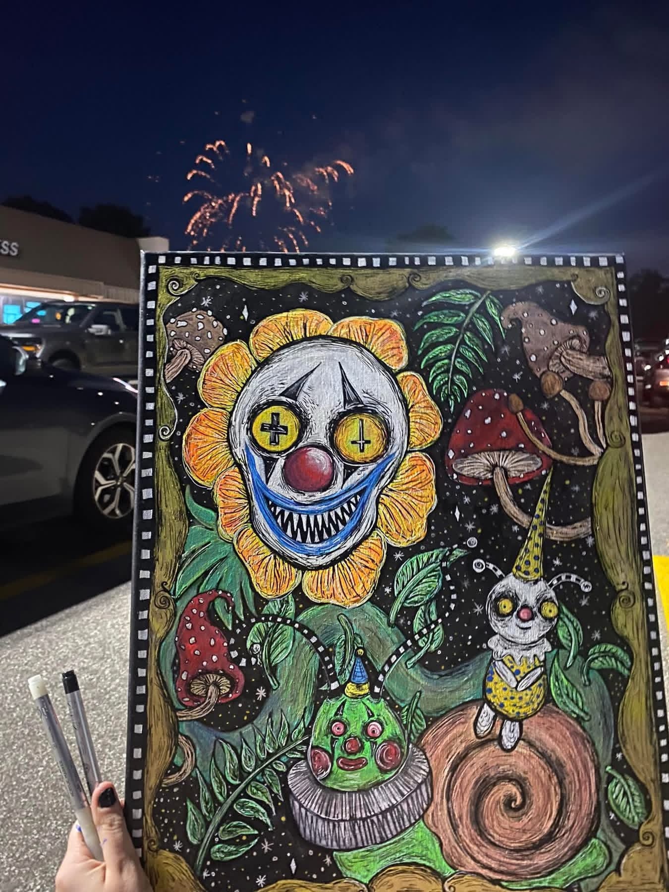 “Nature Clowns” acrylic painting