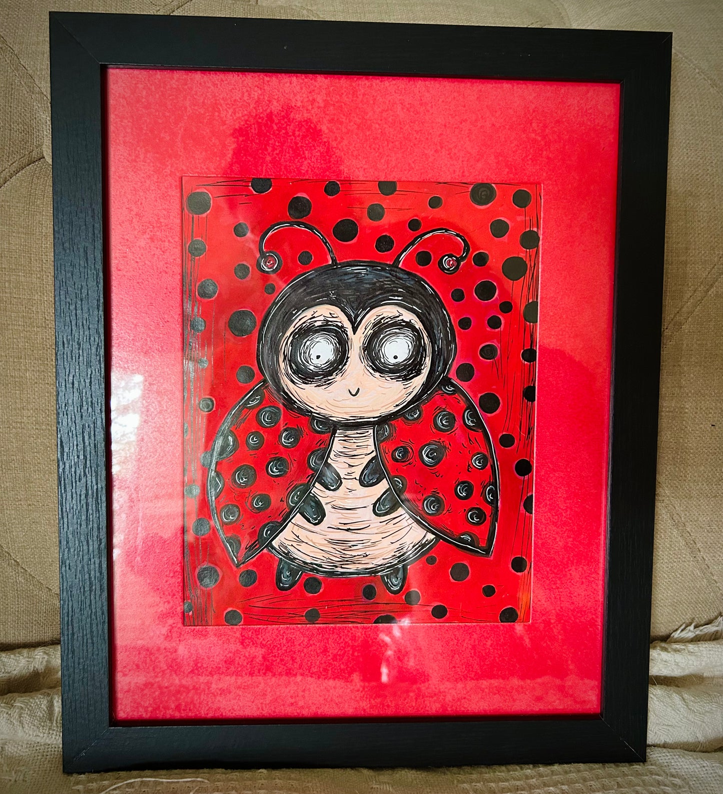 Ladybug original framed drawing