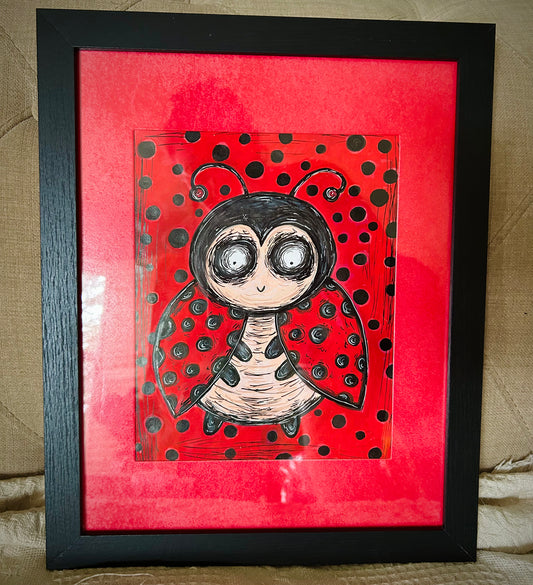 Ladybug original framed drawing