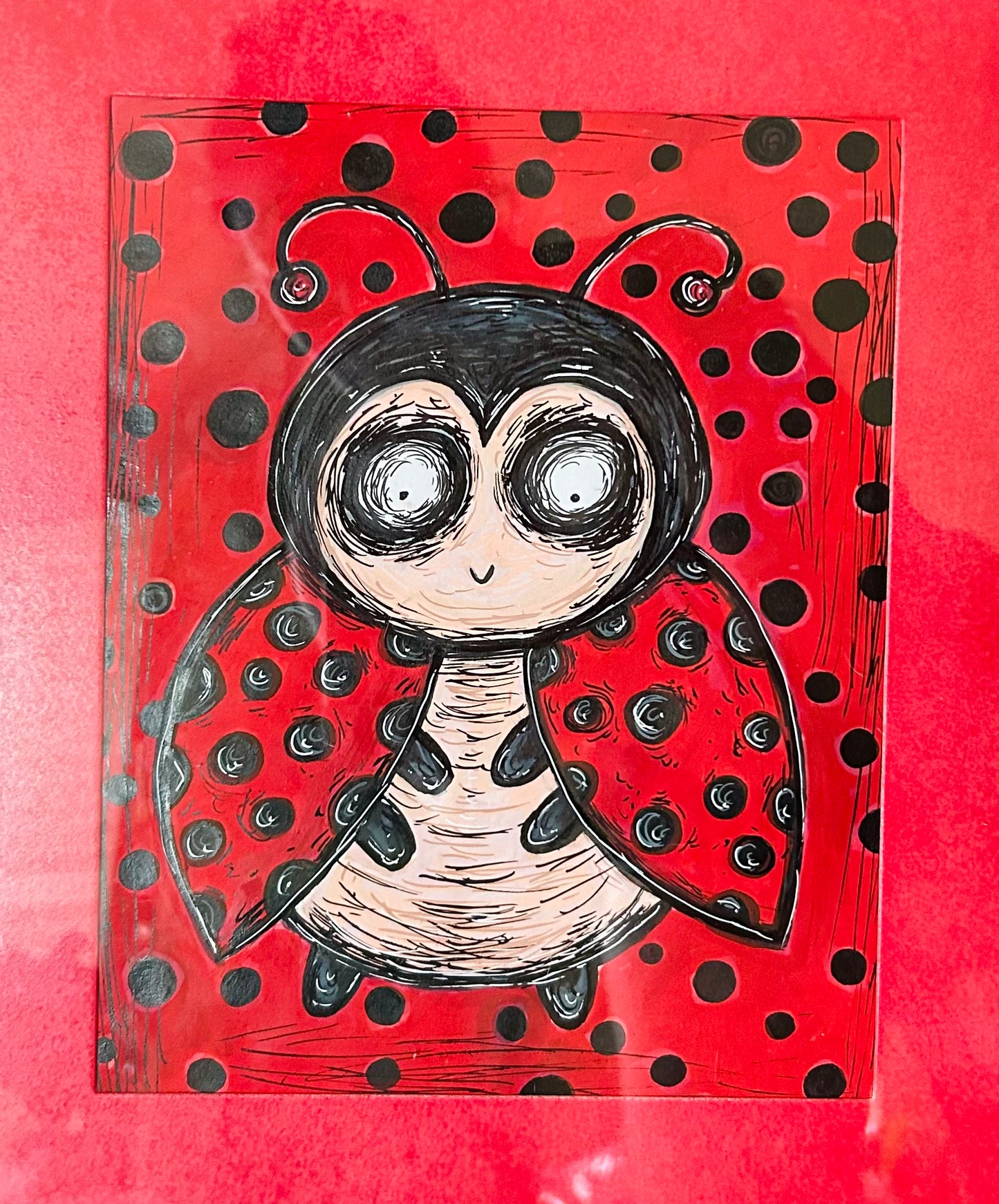 Ladybug original framed drawing